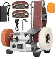 NuoDunco 3-In-1 Mini Belt Sander - Adjustable Speed Electric Grinding Sanding Machine, Handcraft System Bench Grinder Polisher Buffer for DIY Craft Wood Stained Glass Jewelry Making (Plus Kit)