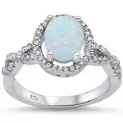 Infinity twisted knot Oval White Opal & Cz Fashion .925 Sterling Silver Ring