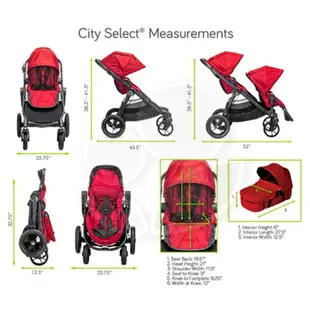 Baby jogger - City select (黑管)全能單 / 雙人推車 - 紅(第二座椅需另購)【悅兒園婦幼生活館】