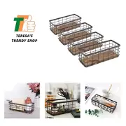 Small Metal Wire Storage Basket, Detachable Wood Base Storage Organizer Bin B...