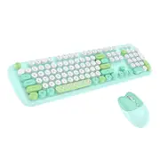 Catzon Wireless Keyboard and Mouse Combo Cute Cat Colorful Round Keys for Computer-Green