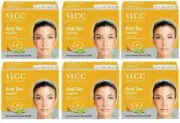 6 x VLCC Natural Anti Tan Facial Kit 60G- Fades Tan Soften Sun exposed Skin