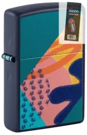 Zippo 48417 Retro Pattern Design Navy Matte Windproof Lighter + FLINT PACK