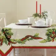 Benson Mills Christmas Ribbons Engineered Printed Fabric Table Cloth, Winter,...