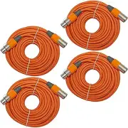 4 PACK ORANGE shielded 3 pin XLR audio mic microphone M/F audio cable 50 ft foot