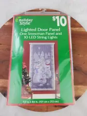 Lighted Door Snowman Panel and 10 LED String Lights Holiday Style 40” X 84” NEW