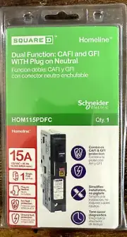 SQUARE D HOM115PDFC Plug On Neutral 15A AFCI/GFCI Dual Combination