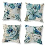 Blue Floral Throw Pillow Covers 18x18 Set of 4 Farmhouse A Blue Flower 01