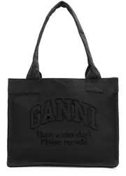 Ganni Easy Shopper Large Canvas Tote - Black ONE SIZE