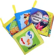 SHINEOFI 4pcs Soft Books for Boy Girl Early Learning Animals Fruit Numbers Ocean Themes Sensory with Crinkle for Education