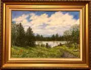 THE WAY TO THE LAKE # 2 - framed oil landscape painting canvas by K. McDermott
