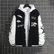 Men's Casual Jacket Varsity Jacket Vacation Daily Pocket Splice Spring Fall Color Block Print Fashion Classic Stand Collar Regular Black Wine Navy Blue Dark Gr