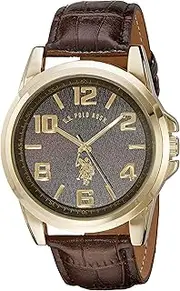 [Accutime] U.S. Polo Assn. Classic Men's USC50167 Gold-Tone Watch with Brown Band, BROWN, NOSIZ, Quartz Movement