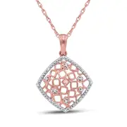 10k Two-tone Gold Round Diamond Offset Square Cluster Pendant 1/20 Cttw