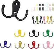 HERKINDNESS Pack of 13 Colourful Coat Hooks, Wall Hooks with Mounting Screws, Double Hooks Design, Coat Hooks for Living Room, Bedroom, Bathroom