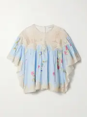 [Zimmermann] Zimmermann - Lucky Lace-trimmed Floral-print Cotton-voile Blouse - Blue - 2 2 Blue