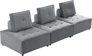Foret 3pc Armless Seat Modular Extension Lounge Couch Velvet Sofa Light Grey