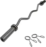 Barbell Bar 120cm Olympic Bar Curl Bar - Chrome - 2 Free Spring Collars - Weight Training Exercise Workout Fitness Gym Strength