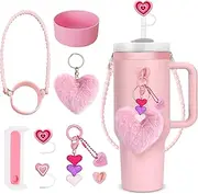 SZXYCZL Stanley Cup Accessories Set for 40oz & 30oz Tumbler - Silicone Boot, Strap, Straw Cover, Charms - Pink
