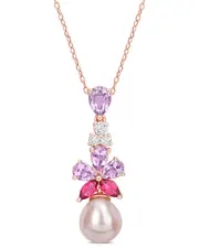 Rina Limor 18K Rose Gold Over Silver 2.46 ct. tw. Gemstone 9.5-10mm Pearl Floral Drop Pendant