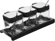 TIDTALEO 1 Set Glass Condiment Storage Jar Multi Function Seasoning Container with Tray Space Saving Kitchen Supplies for Home Outdoor BBQ Use Easy to Clean Carry