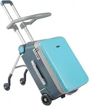 [Ｗoowayo] Travel Suitcases with Wheels Sit and Ride Multi-Functional Trolley Case Boarding Travel Suitcase Foldable Suitcase Convenient for Going Out Luggage (Blue B_20INCH)