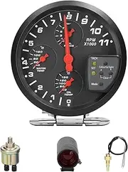 5 Inch 4 in 1 Car Multifunctional Gauge Tachometer Oil Pr Ure Oil Tempe Ure Water Tempe Ure Gauge Meter Support Alarm Function with 7 Color Backlight Adjustment Black