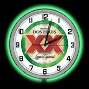 19" Retro Green Double Neon Clock Dos Equis Lager Beer Sign Man Cave Game Room