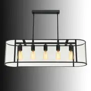 Hamptons 5 Light Oval Pendant Light in Sand Black and Glass Panels