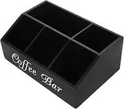 FELTECHELECTR Coffee Condiment Organizer Wooden Coffee Station Box with Multi Compartment Design for Straws Sugar Packets and Towels Stylish and Functional