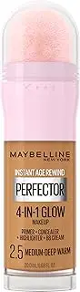 Maybelline Instant Age Rewind Instant Perfector 4-In-1 Glow Makeup - Primer, Concealer, Highlighter and BB Cream in 1, Medium/Deep Warm, 0.68 fl oz