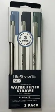 LifeStraw Sip 3 Pack Stainless Steel Water Filter Straws w/Carry Case Brand New