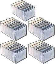 [LEDON] Wardrobe Clothes Organiser 7 Grids, White/Grey Foldable Clothes Storage Box for Home Storage & Organisation, Clothing & Closet Storage for Clothes, Jeans, Pants (Grey L 5PCS)