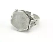 Hexagonal Adjustable Ring Base Antique Silver Blank Bezel 10US size Setting Pad