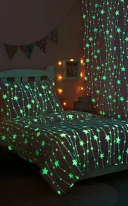 Kids Glow In The Dark Blanket, Curtain, Pillowcase Set Star