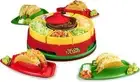 Heated Lazy Susan Taco Bar Serving Set with 4 Tortilla Holders, Fondue Pot (Red)