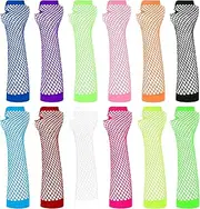 [Vin Beauty] 12 Pairs Neon Fishnet Gloves Long Fingerless Fishnet Arm Sleeves for Cosplay Halloween Party Scene Clothes for Women and Girls 80s Party Costume Accessories Supplies (12 Colors), Mixed Colors