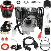 EOPOAYI GY6 Carburetor 150cc Compatible with Taotao 125cc Scooter Chinese Moped, PD24J Carb for 152QMI Engine 4-Stroke Baja Kymco Roketa Jonway Lance ATV Go Kart Parts Throttle Cable Coil Relay Kit