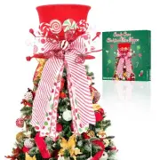 Candy Cane Christmas Tree Topper - Large Red Tree Topper Hat with Candy Peppe...