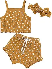 [Nyapruwe] Infant Baby Girl Summer Clothes Floral Sleeveless Strap Tank Top Ruffle Bloomers Shorts Newborn 2Pcs Outfit