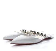 CHRISTIAN LOUBOUTIN Mini Glitter Planet Choc Flat Mules 37 Silver