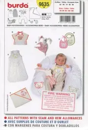 BURDA SEWING PATTERN BABY 9635 3M-18M EASY SLEEPING BAG. NURSING PILLOW BIBS TOY