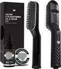 Ionic Beard Straightener Brush for Men Growth Oil & Beard Balm Conditioner Kit