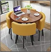 YAXANSIH Modern Conference Room Table Business Coffee Table Dining Table and 4 Chairs with Leather Furniture Room Sets Soft Padded Chairs 80cm Round Table for Kitchen Living Room Lounge Office(Color: