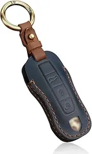 HIBEYO Smart Key Fob Case Leather Full Protection Cover Compatible with Porsche 911 Cayenne Macan Panamera Taycan 3 4 Button Keyless Entry Remote Shell Accessories-（3 Button Blue, 3 Button Blue,