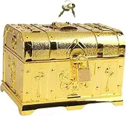 Pirate Treasure Chest Jewelry Box Collection Storage Box with Lock and Key for Brooches Bills Necklaces Letters, Gold, 14cmx10cmx9.5cm