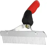 AIMALL Rubber Handle Pet Rake Comb - Big Dog Grooming Brush for Medium to Long Hair, Knot Removal, and Undercoat Cleaning
