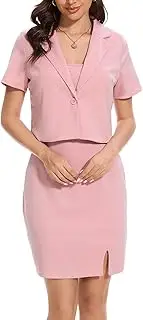 YOUNIFIZ Business Dress Suit Sets for Women's 2 Piece Blazer Sets Sleeveless Dress and Lapel Button Open Front Blazers