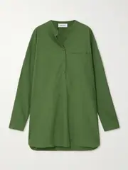 [Matteau] Matteau - Oversized Organic Cotton-poplin Mini Shirt Dress - Green - 3 3 Green
