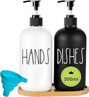 AXIM Glass Soap Dispenser Set,Versatile Lotion Liquid Soap Dish Dispenser,2 PCS 500ml Shampoo Lotion Hand Soap Dispenser for Kitchen Deco,Bathroom, Countertop (Black+White)